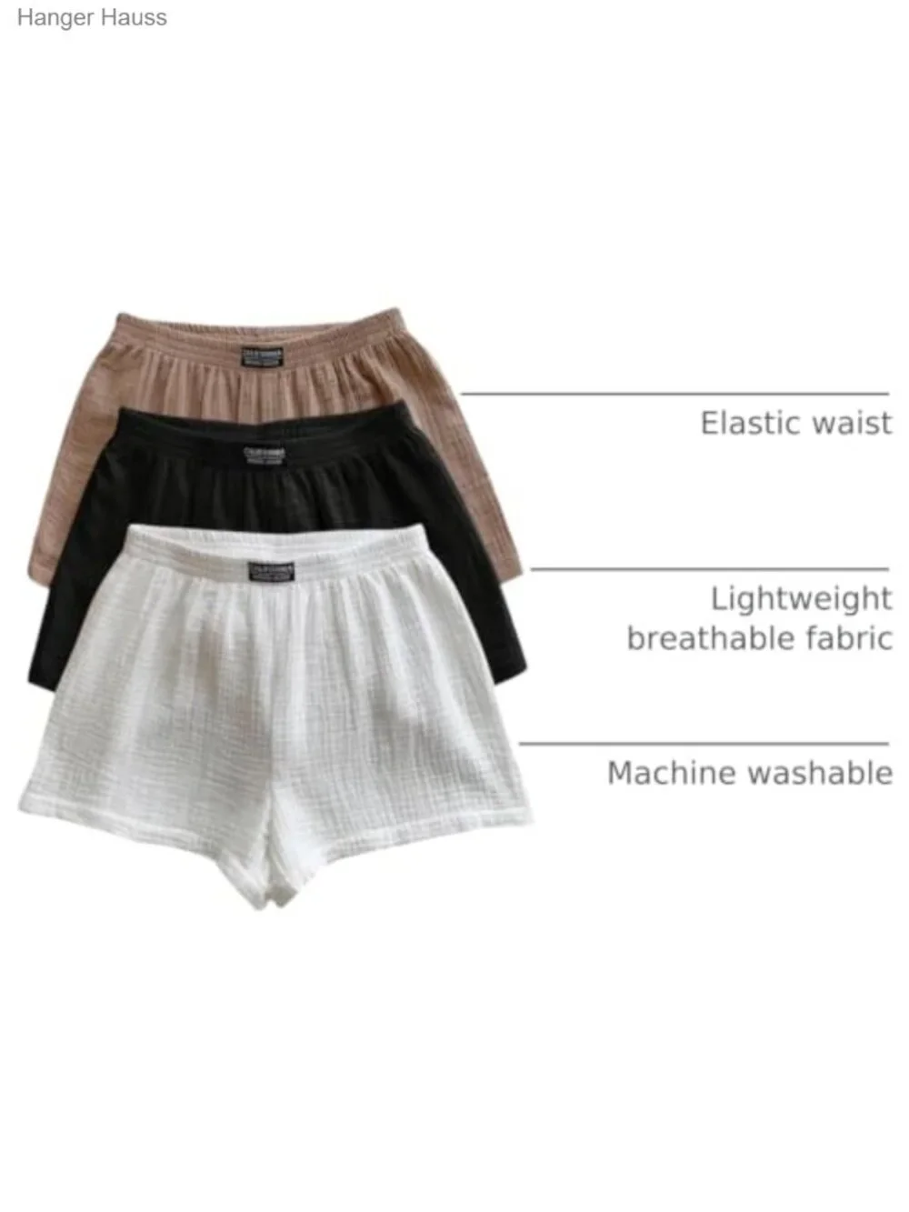 3 Pack Elastic Waist Wide Leg Lounge Shorts Waffle Knit_3